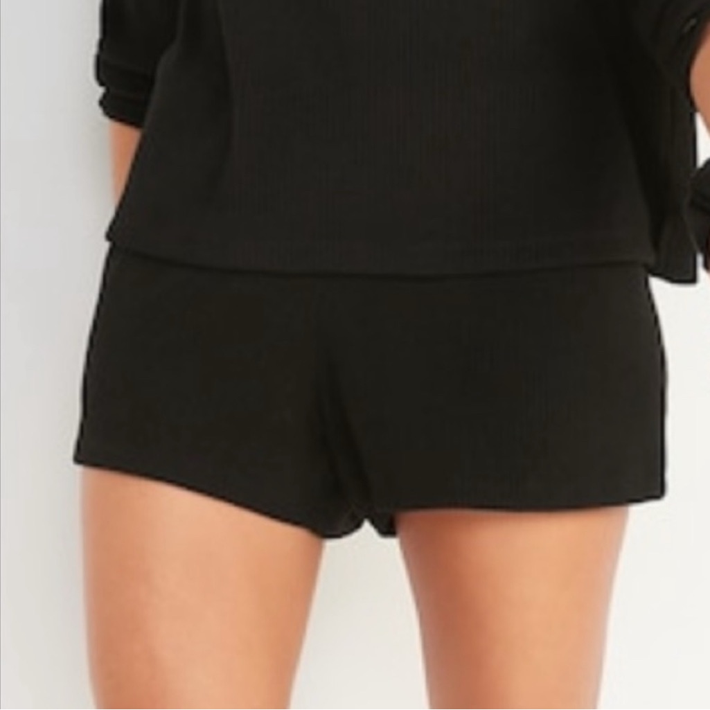 Old Navy Loungewear High Rise Black Ribbed Knit Shorts With Pockets Size Xl Euc